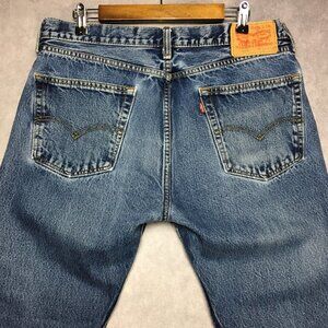 Levis Mens 505 Regular Fit Blue Jeans size 36x29 Handsome Fading Cotton Denim